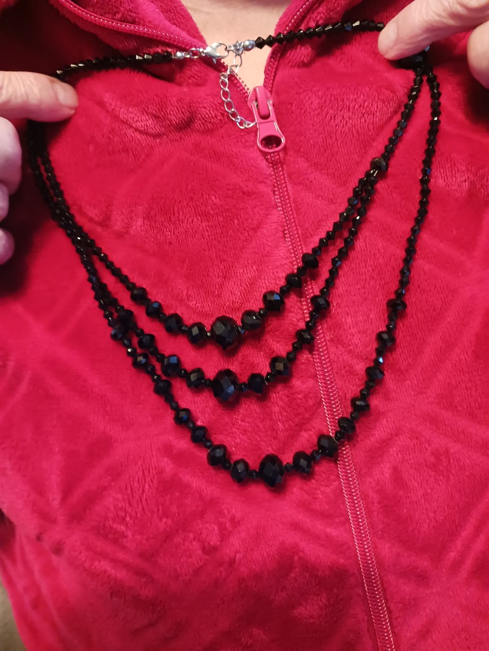 Vintage 1999 French Jet Three-Strand Black Beaded Necklace - Women Jewelry